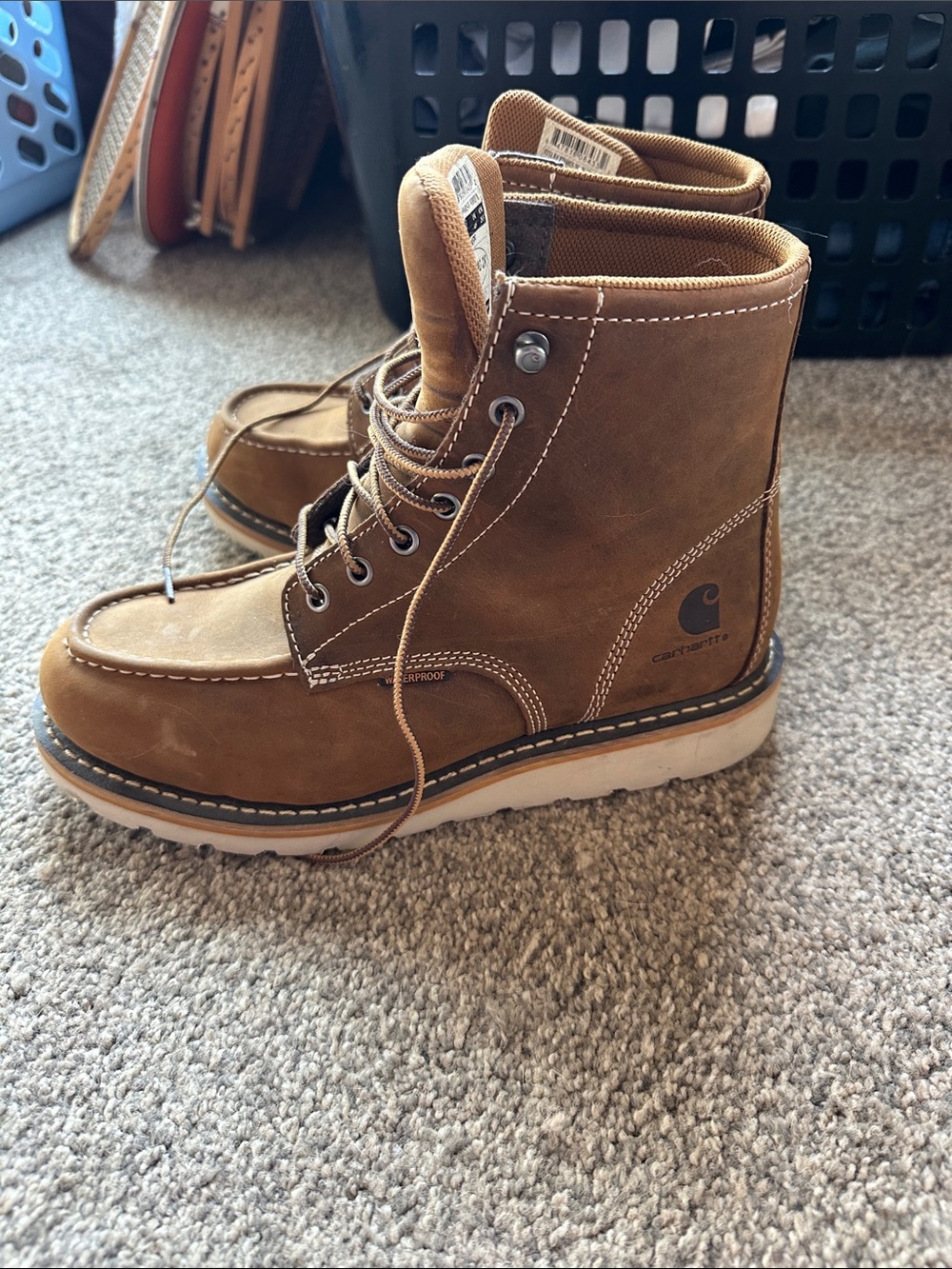 Carhartt Tan Brown Moc Toe Work Boots - Lace-Up Leather - Picture 5 of 6